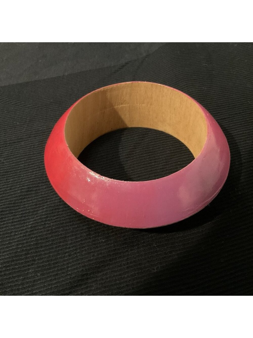 Vintage Wood Bangle Bracelet Striped Medium Thick Chunky Pink Multicolor Black